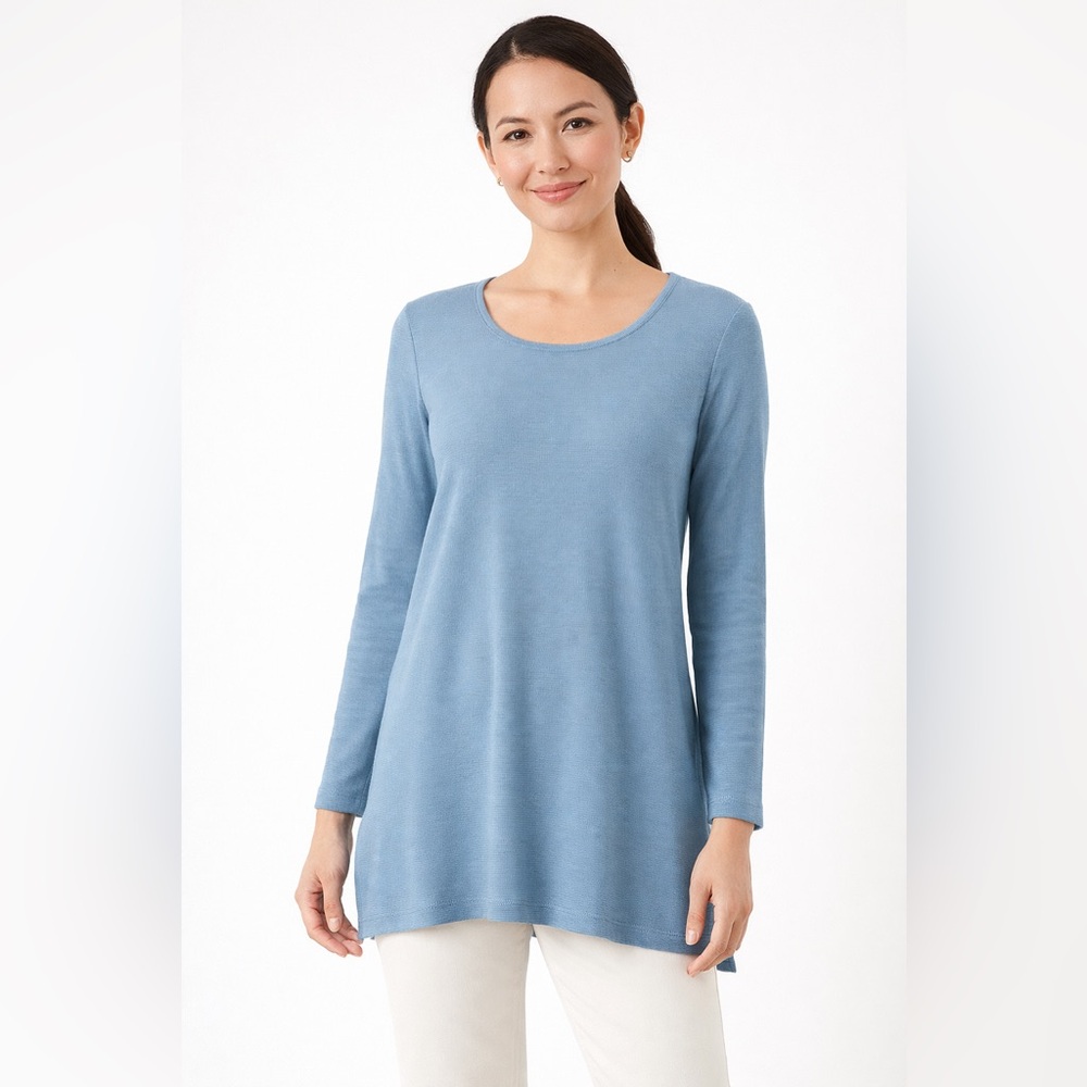 J.Jill Wearever Collection Textured Knit Scoop Neck Tunic Top Petite Small Blue